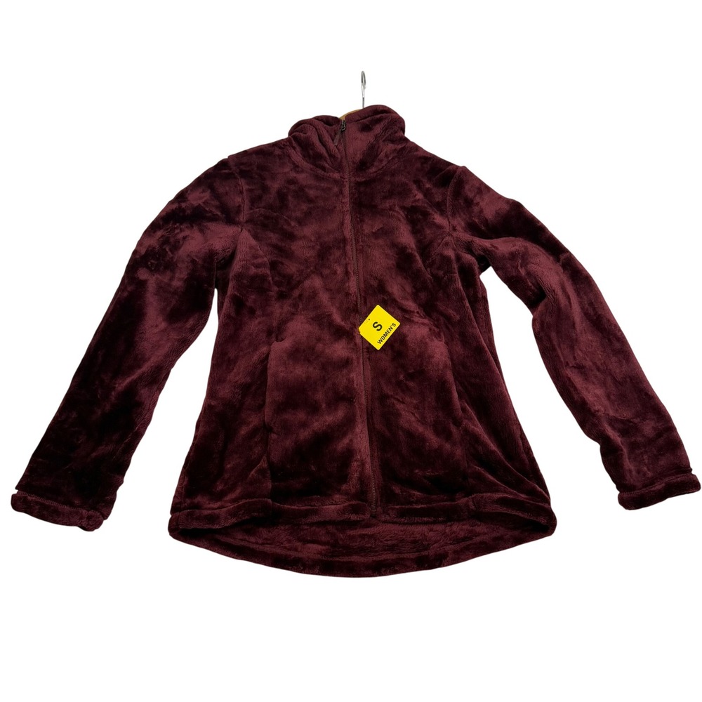 32 Degrees Heat Womens Burgundy Faux Fur Full Zip Fleece Jacket Mock Neck Small